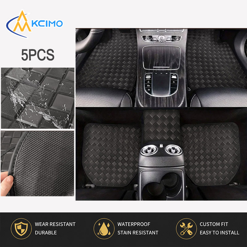 Car Floor Mats Universal Waterproof Leather - 5pcs Diamond lattice PVC leather car