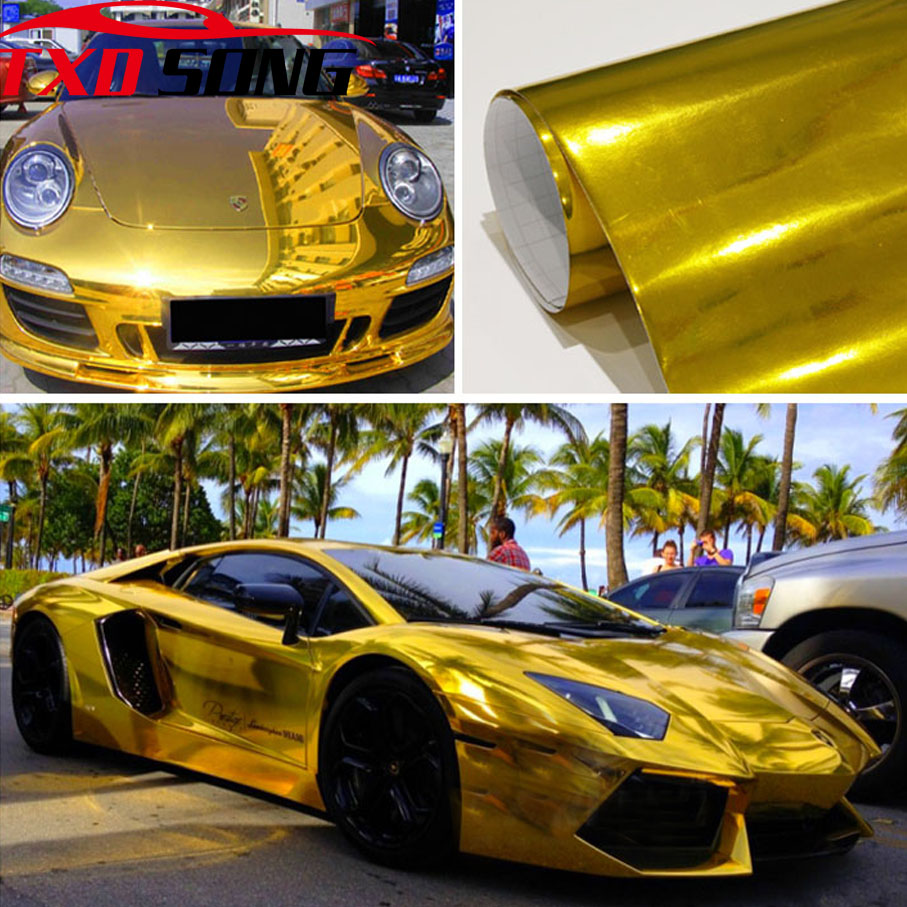 Anti Glare Car Rearview Mirror Film - 7 Sizes High Stretchable Gold Chrome