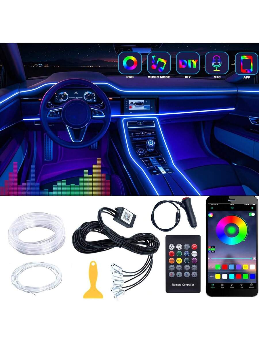 Led Ambient Interior Car Lights App Control - RGB 5-In-1 Ambient Lighting Kit, 236-Inch