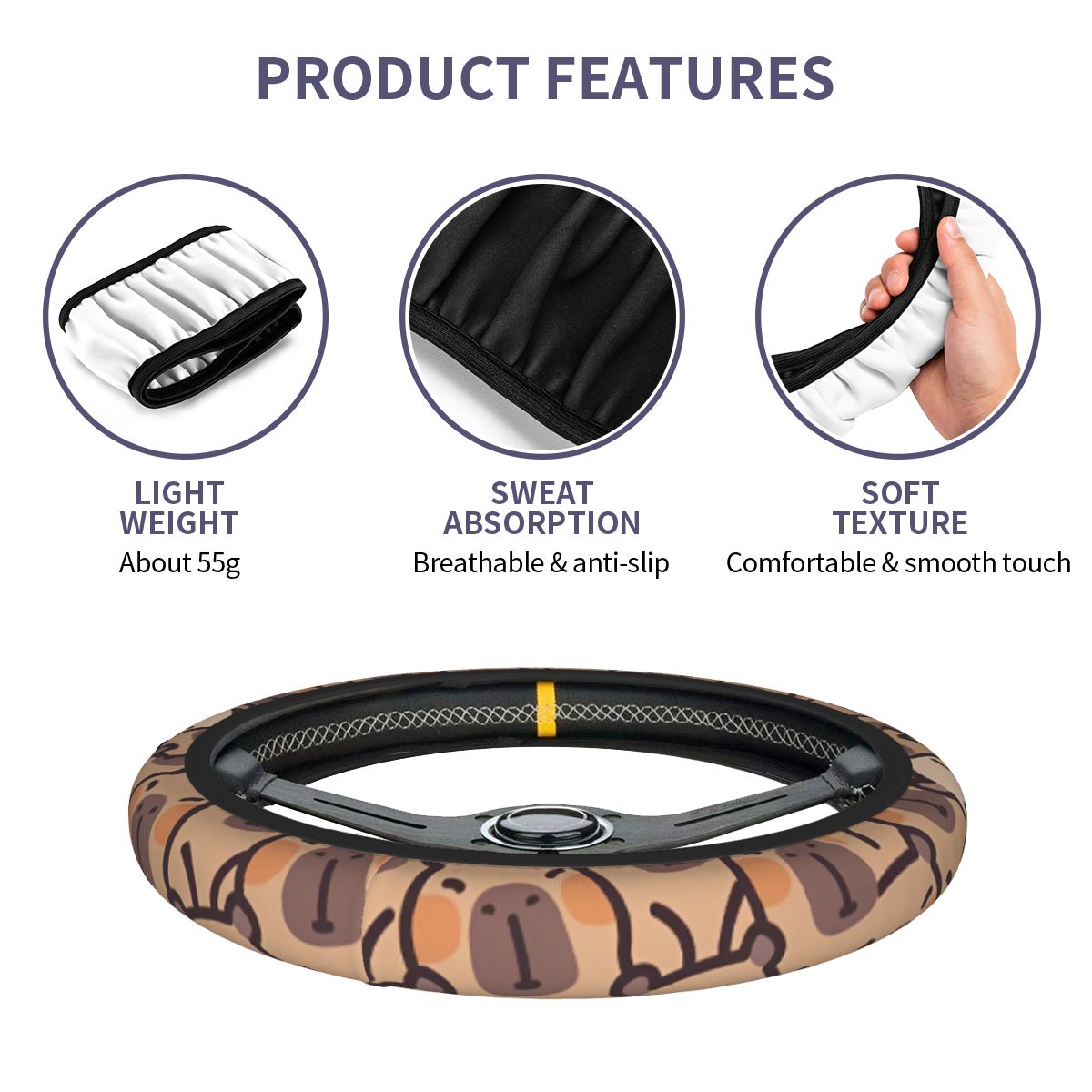 Kawaii Anime Capybara Car Stee - Car Steering Wheel Cover Anti Slip Breathable recension och pris