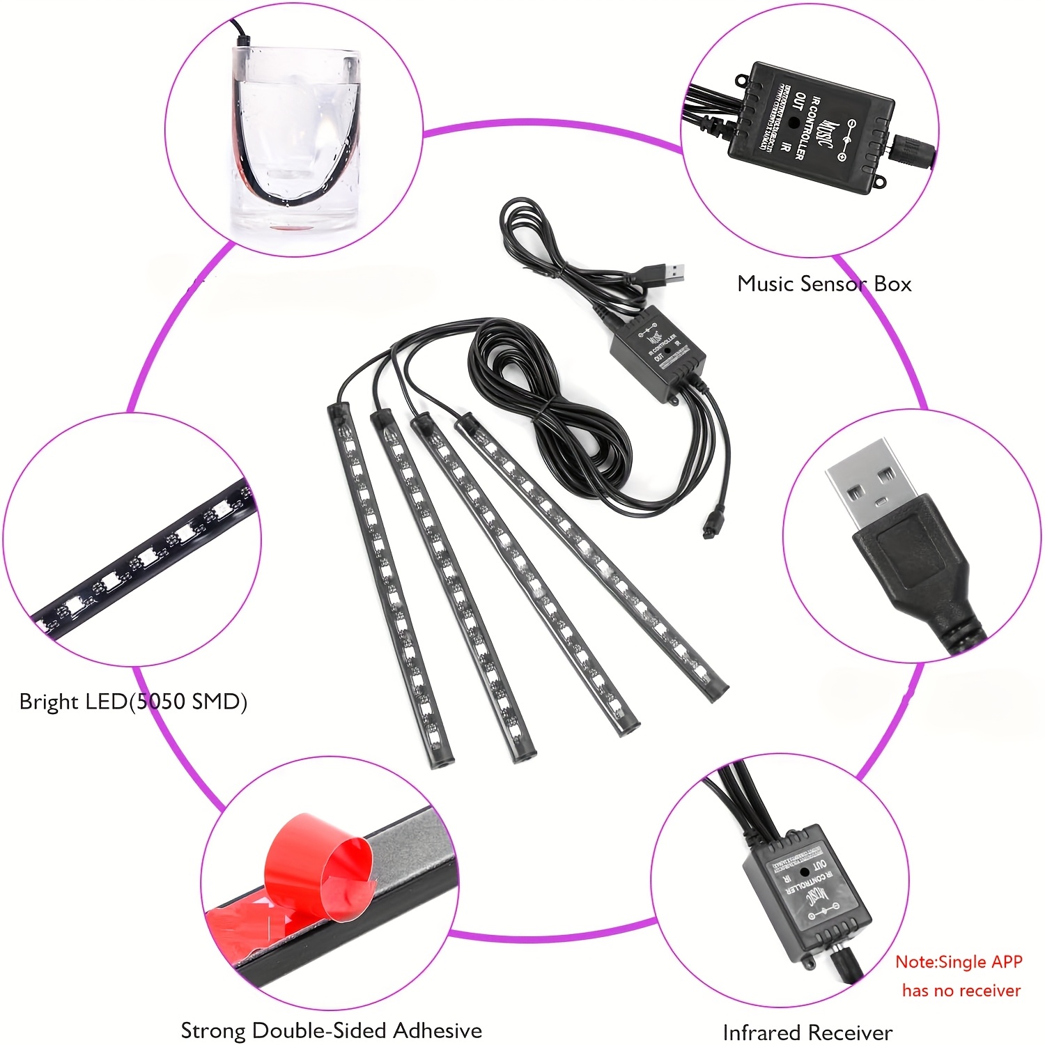 48LED RGB Ambient Light LED Ca - Led Ambient Interior Car Lights App Control recension och pris