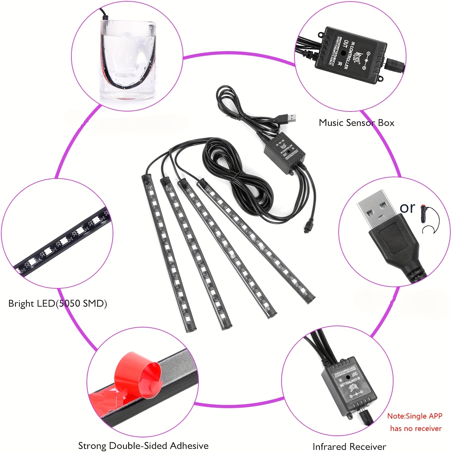 72/48 Neon LED Car Interior Am - Led Ambient Interior Car Lights App Control recension och pris