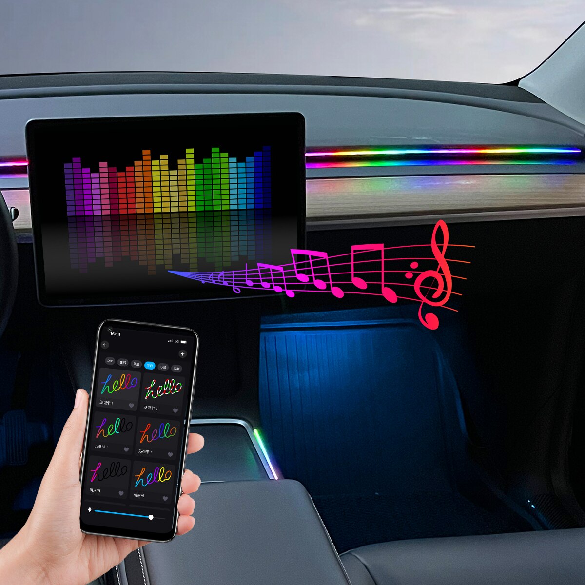 Car USB 64 Colors Acrylic Stri - Led Ambient Interior Car Lights App Control recension och pris
